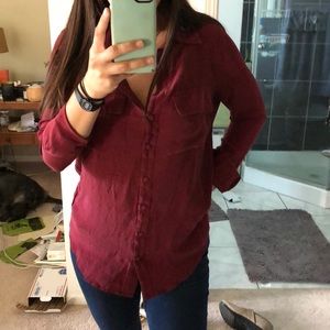 Maroon silk button down blouse